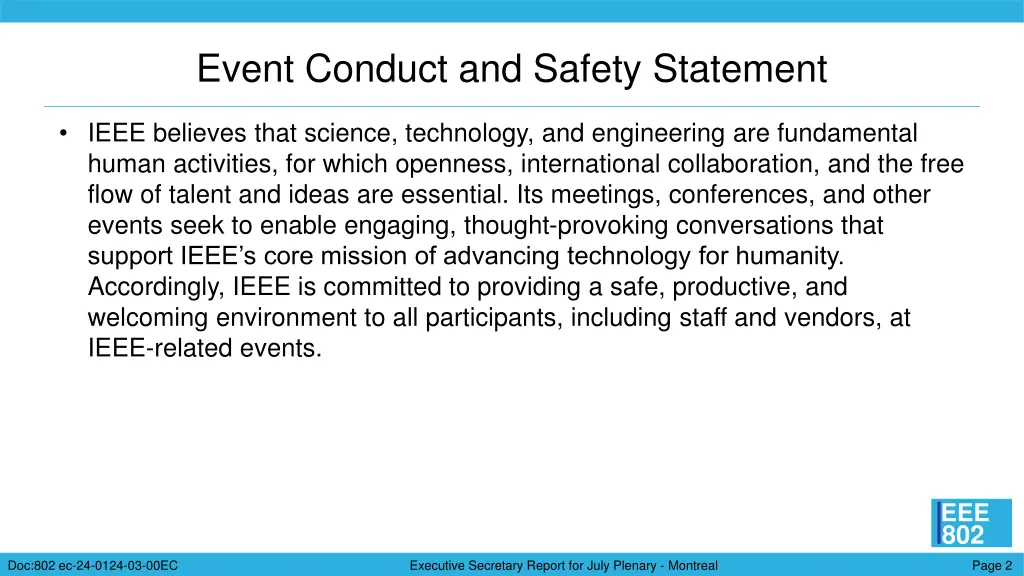 event conduct and safety statement