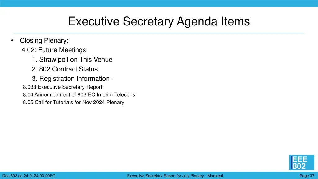 executive secretary agenda items