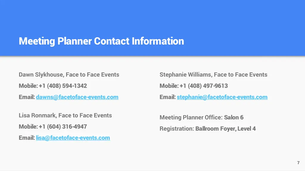 meeting planner contact information