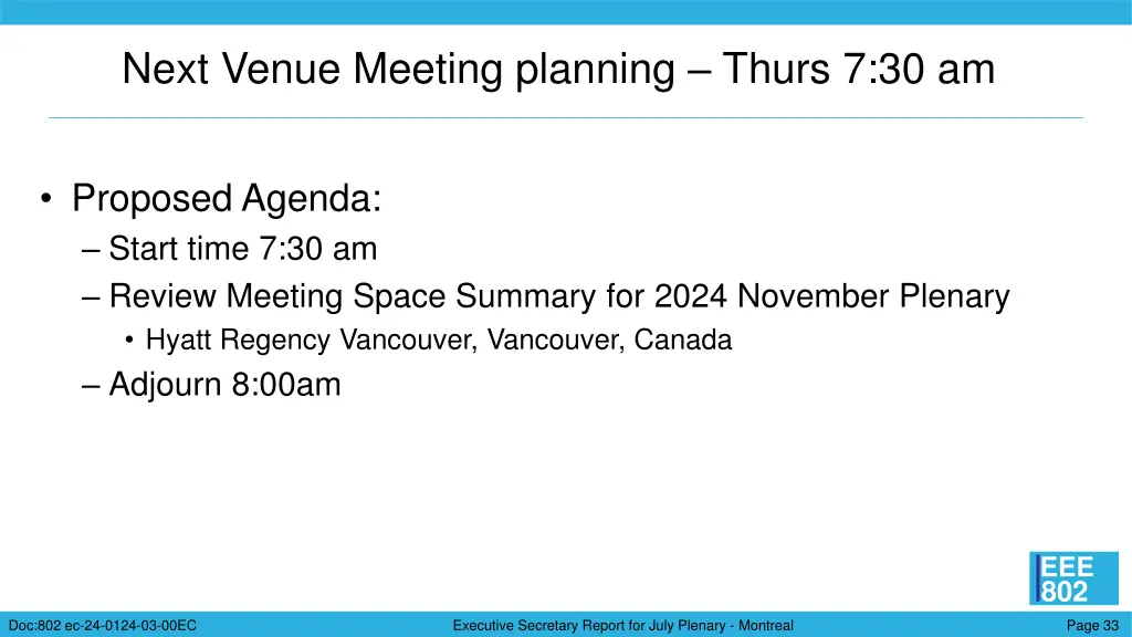 next venue meeting planning thurs 7 30 am