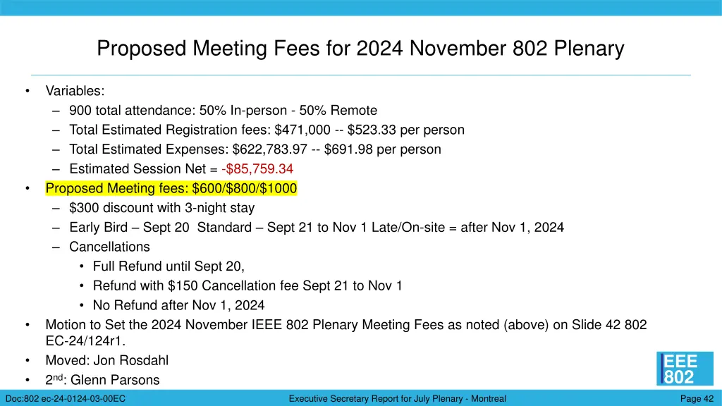 proposed meeting fees for 2024 november