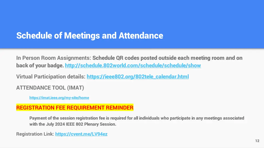 schedule of meetings and attendance