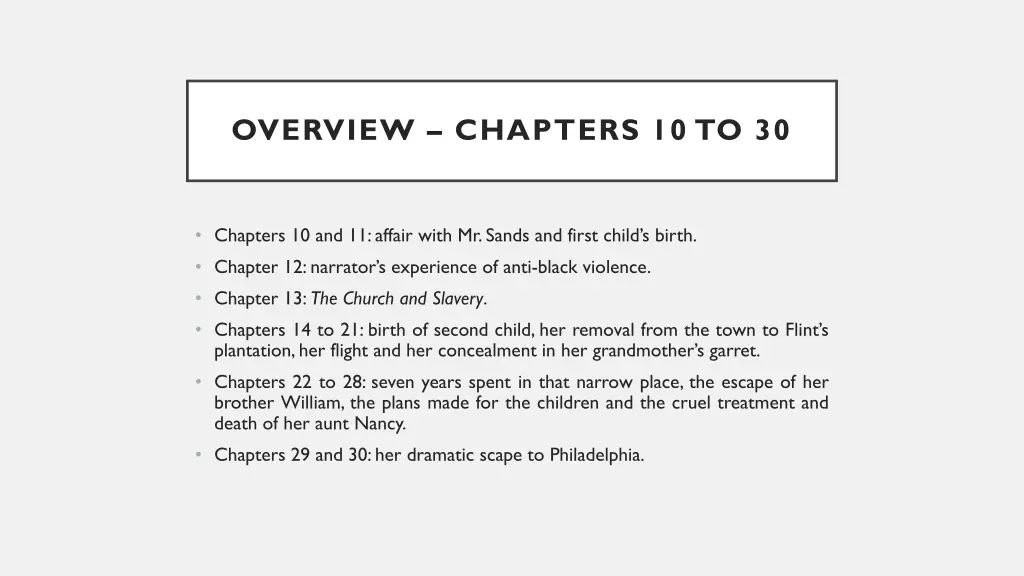 overview chapters 10 to 30