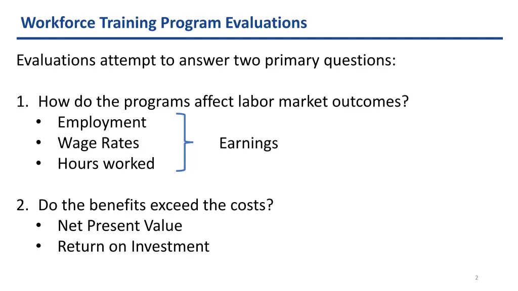 workforce training program evaluations