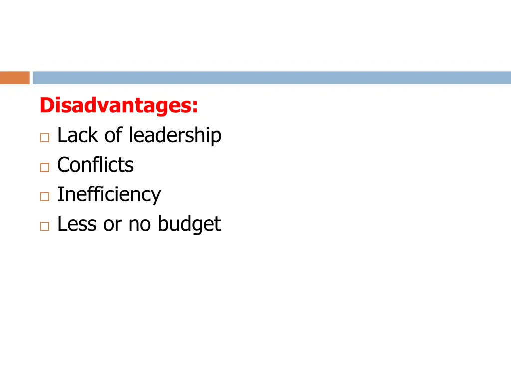 disadvantages lack of leadership conflicts