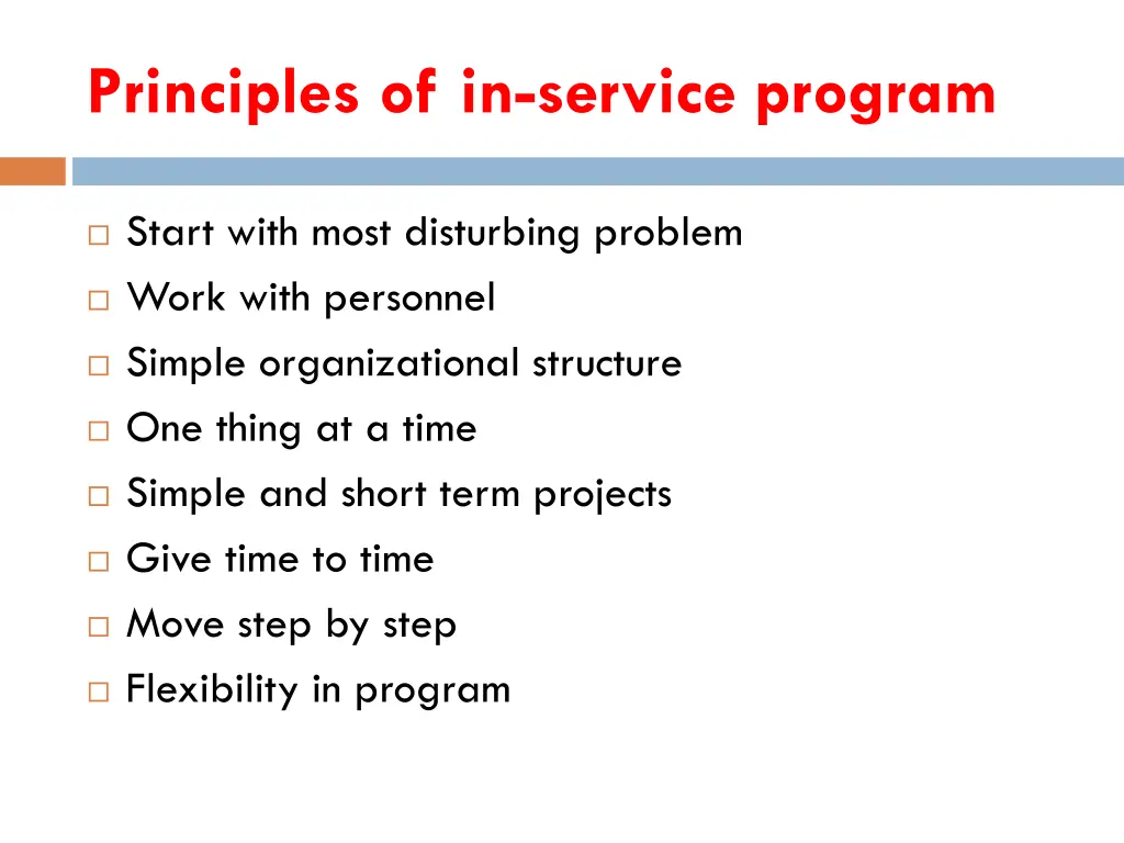 principles of in service program