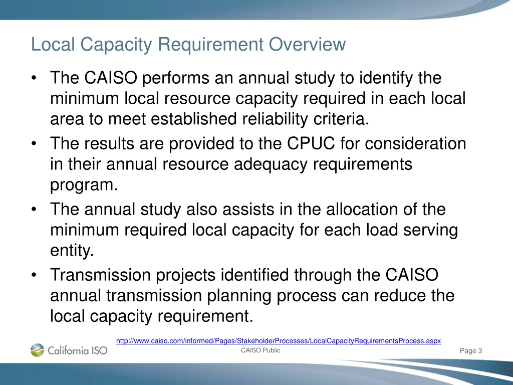 local capacity requirement overview