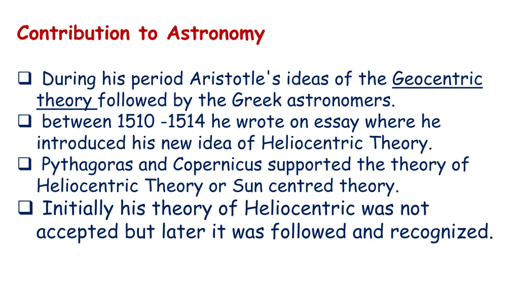 contribution to astronomy