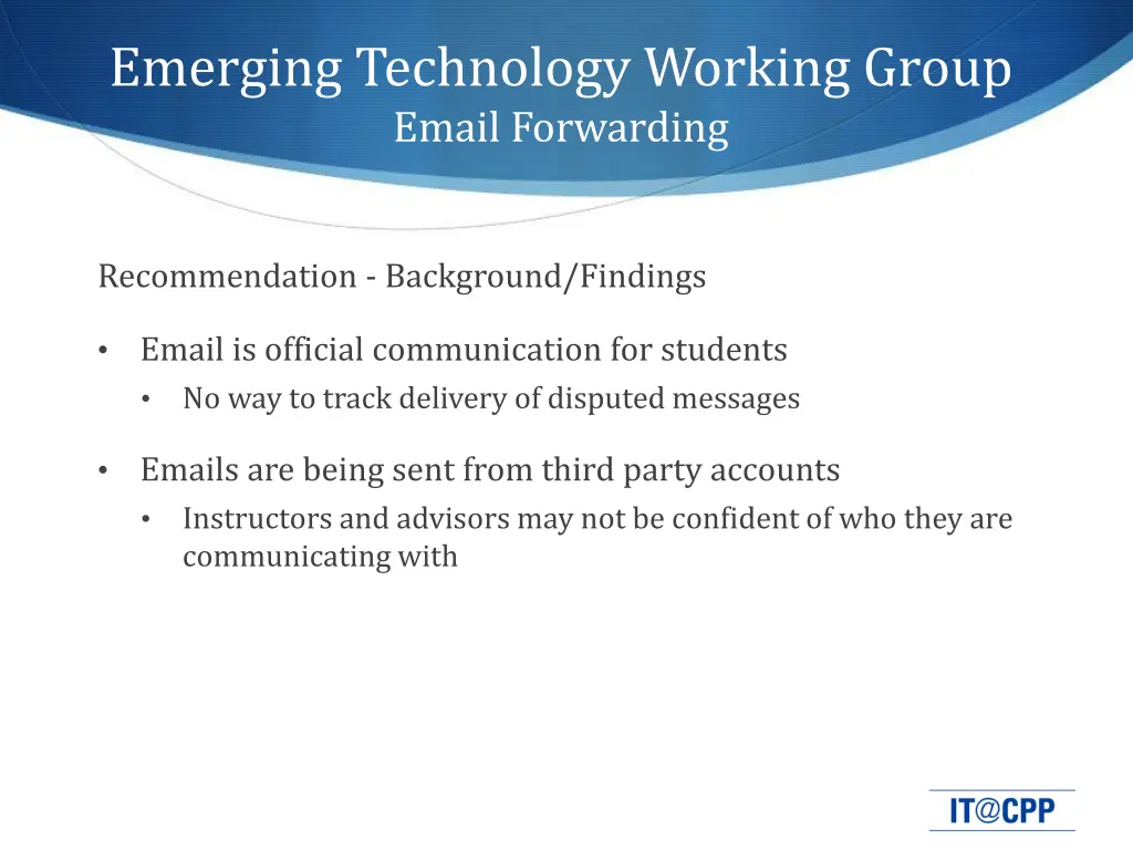 emerging technology working group email forwarding 1