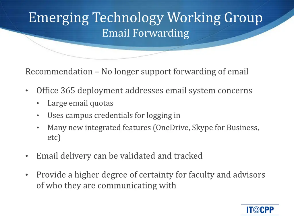 emerging technology working group email forwarding 2