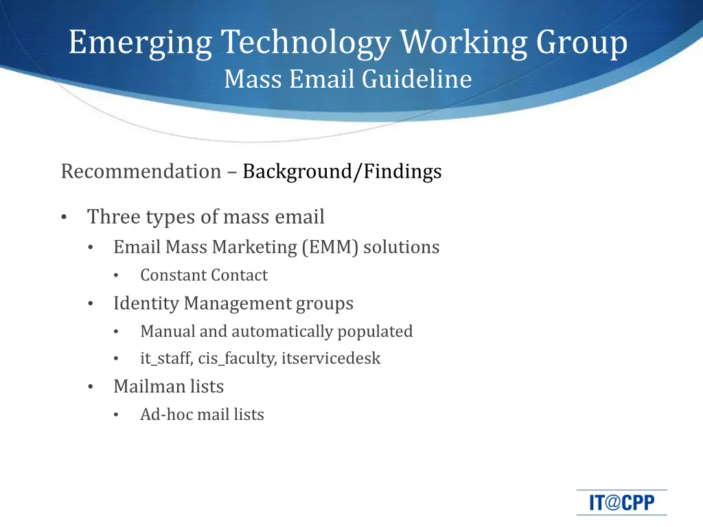 emerging technology working group mass email 1