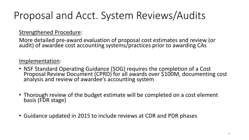 proposal and acct system reviews audits