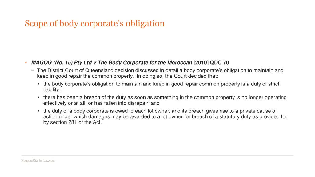 scope of body corporate s obligation
