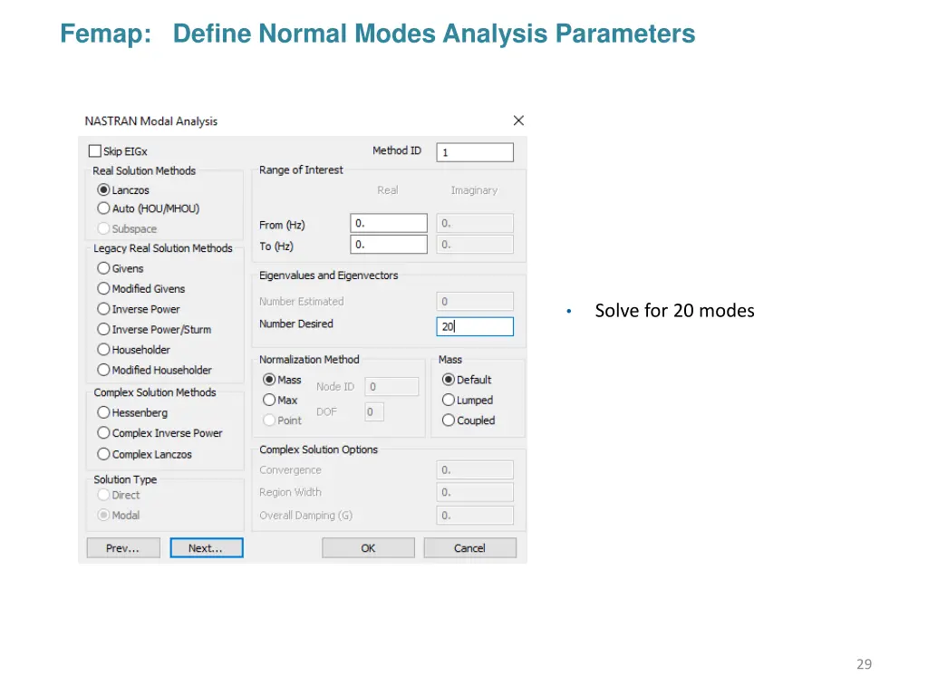 femap define normal modes analysis parameters