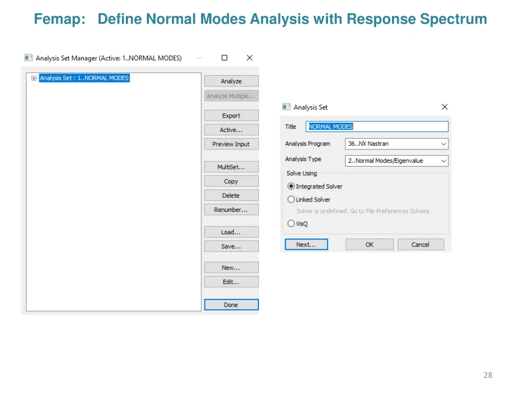femap define normal modes analysis with response