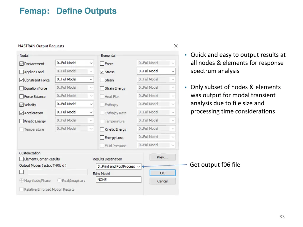 femap define outputs