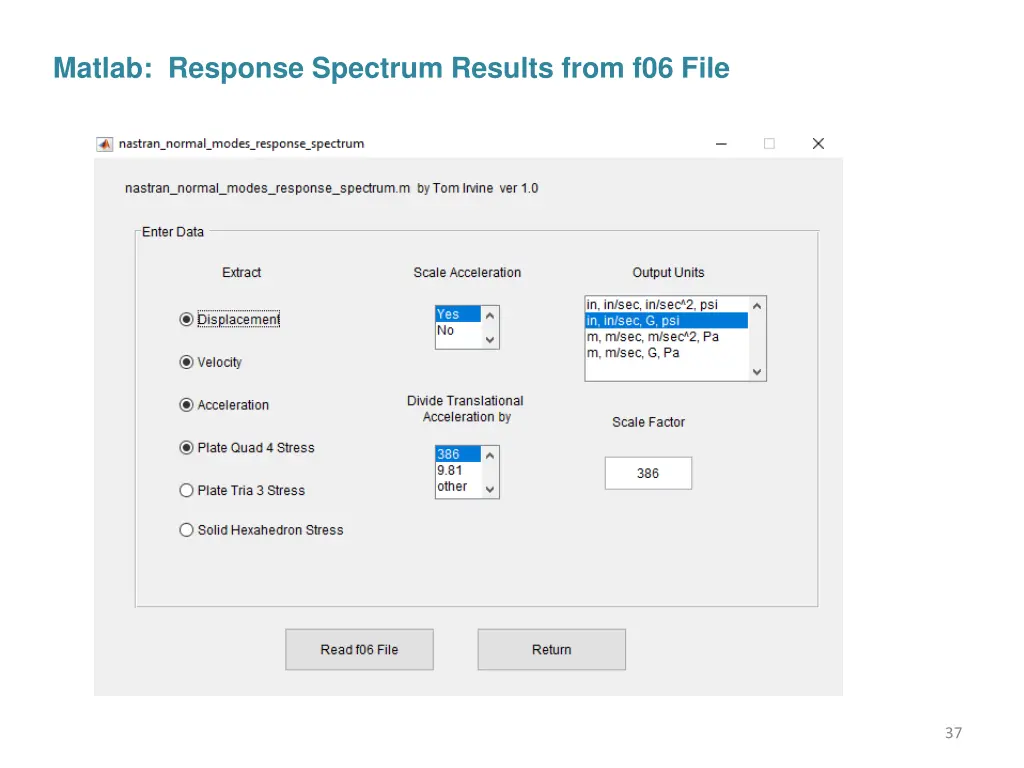 matlab response spectrum results from f06 file