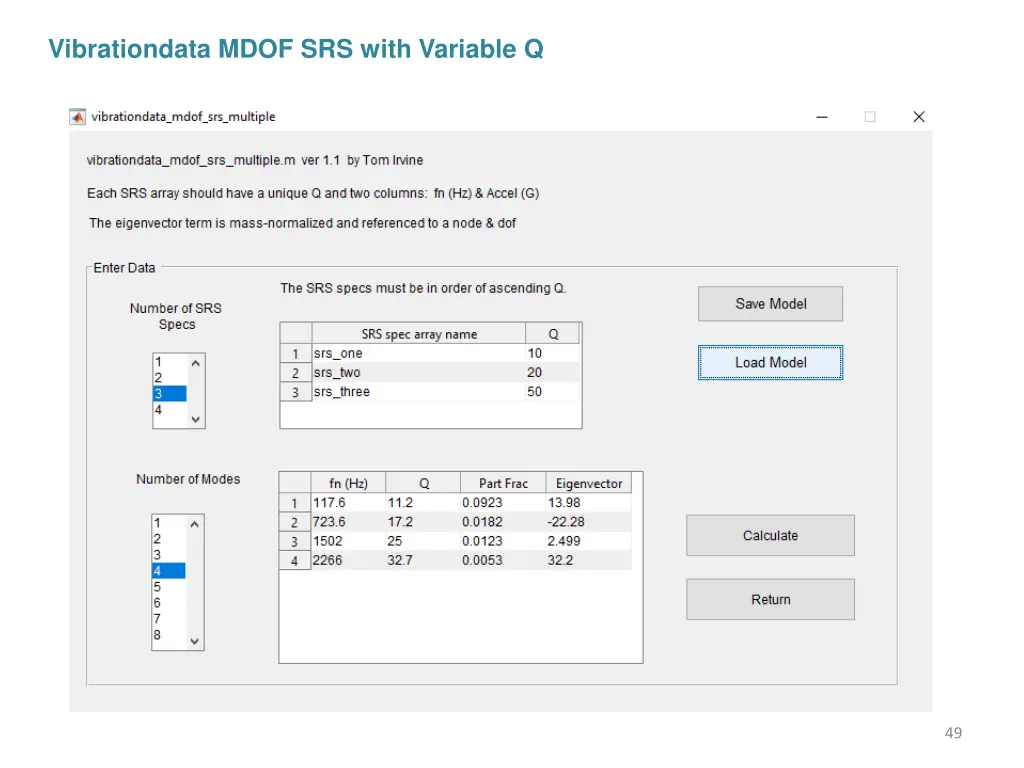 vibrationdata mdof srs with variable q