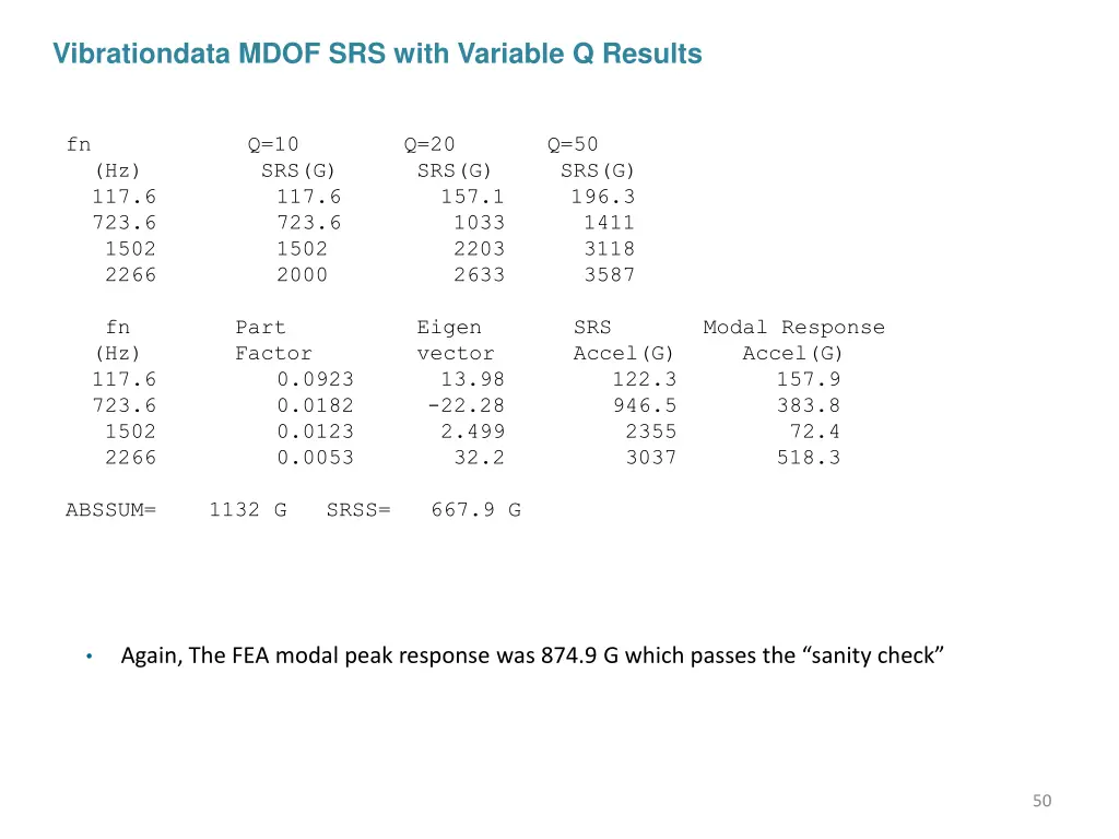 vibrationdata mdof srs with variable q results