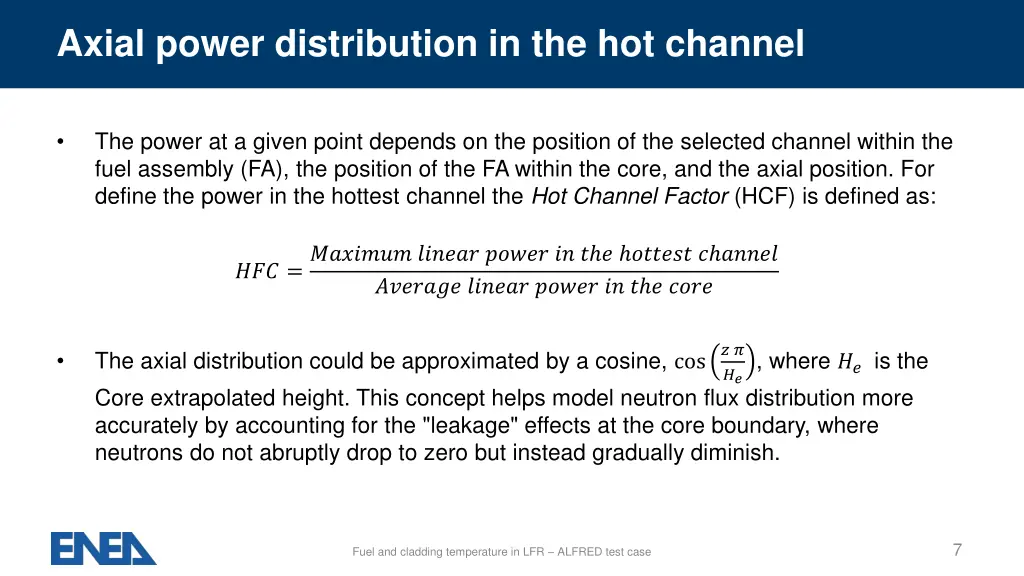 axial power distribution in the hot channel