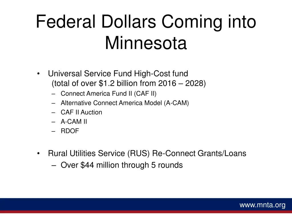 federal dollars coming into minnesota