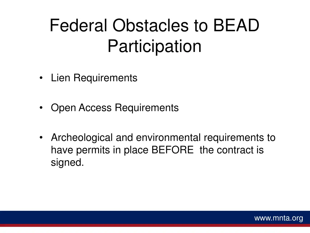 federal obstacles to bead participation