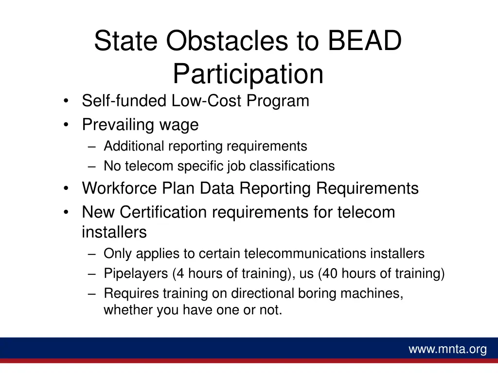 state obstacles to bead participation self funded