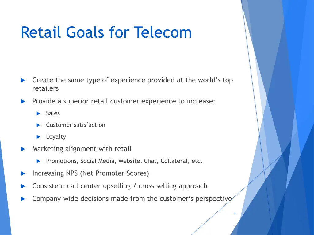 retail goals for telecom