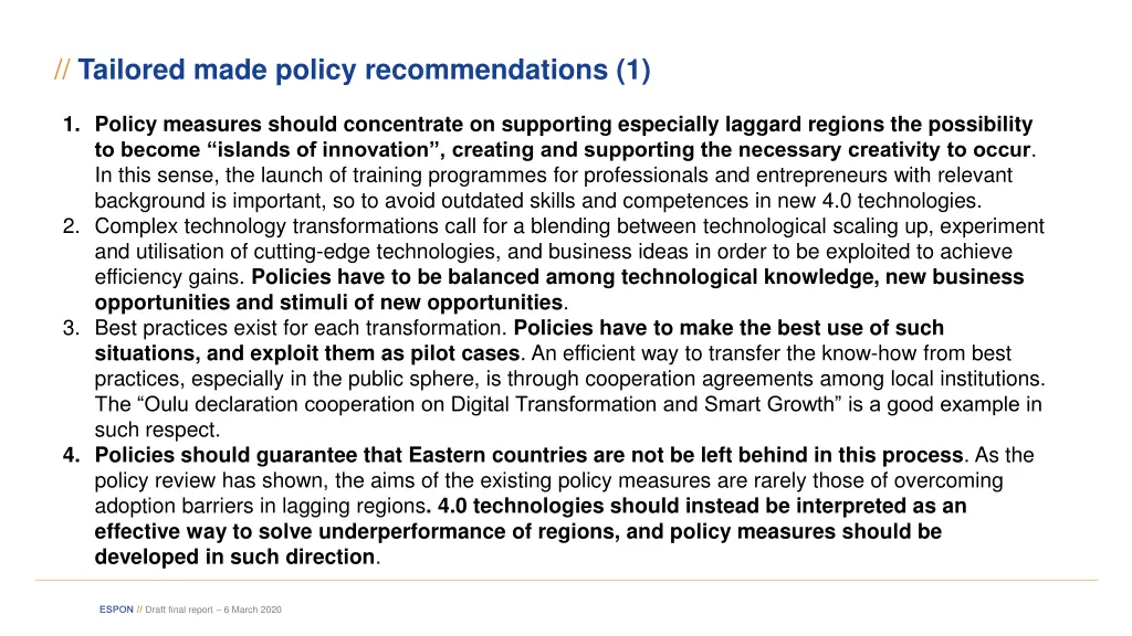 tailored made policy recommendations 1