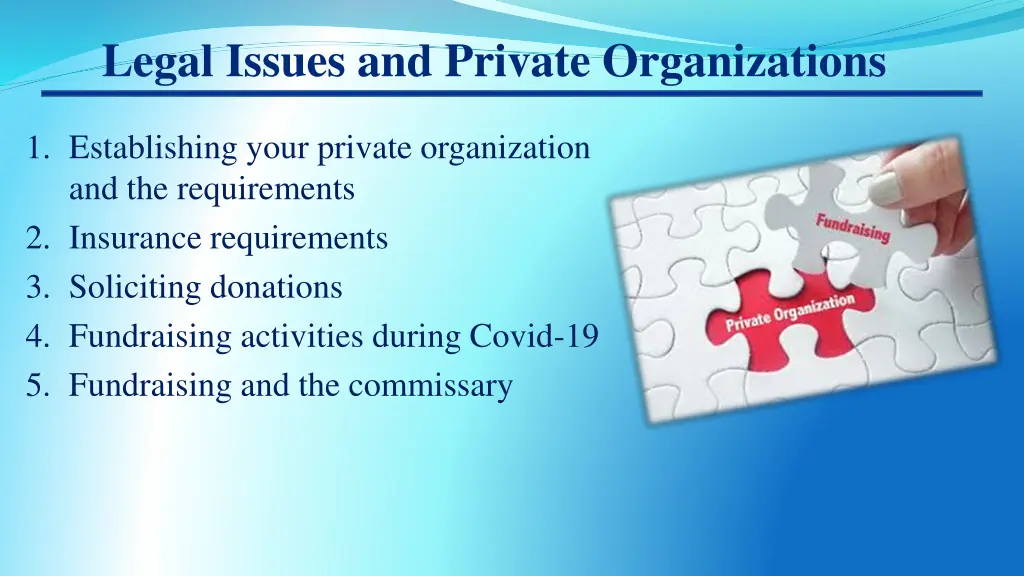 legal issues and private organizations