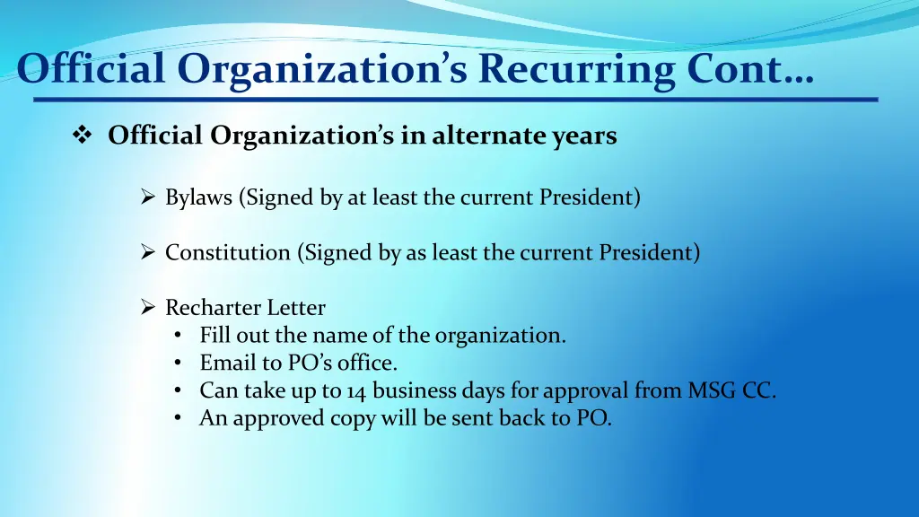 official organization s recurring cont