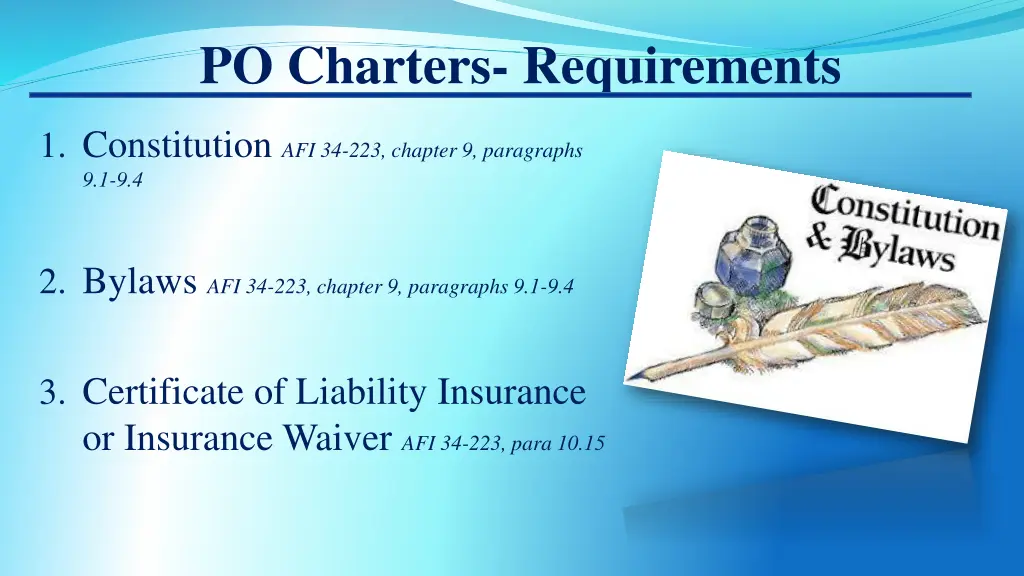 po charters requirements