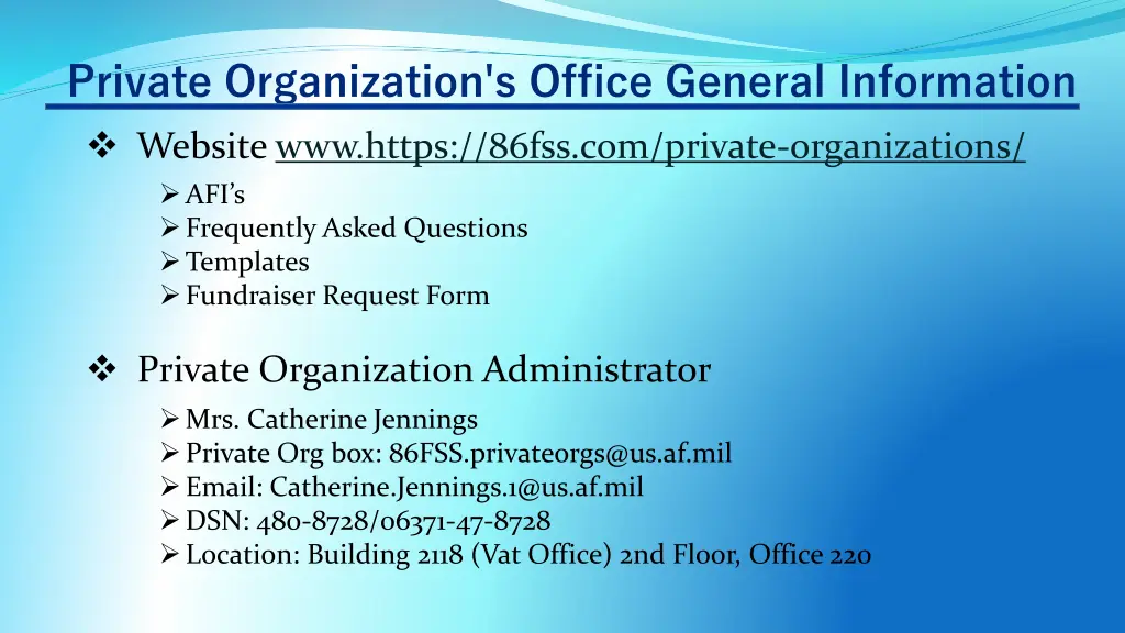 private organization s office general information
