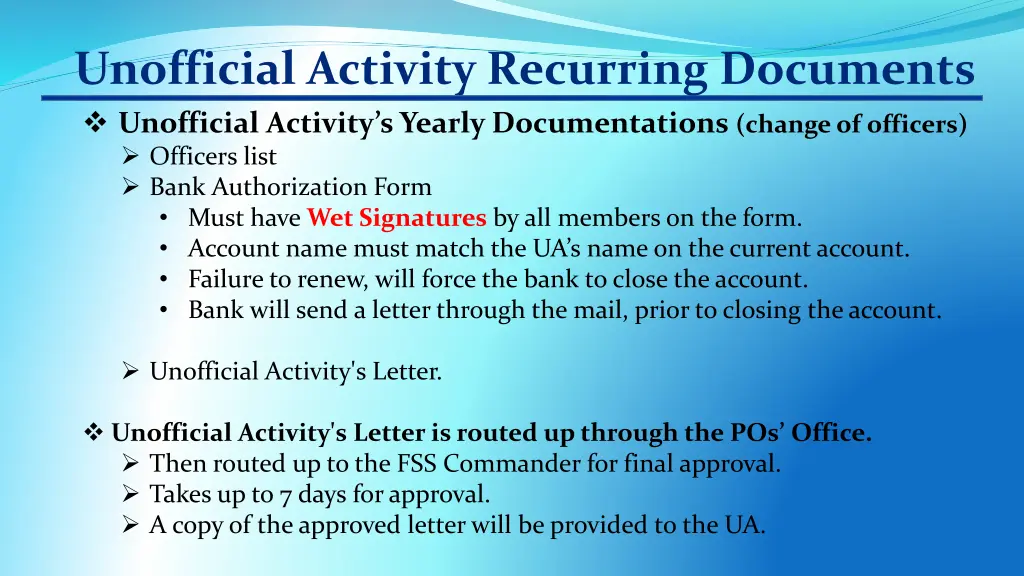 unofficial activity recurring documents