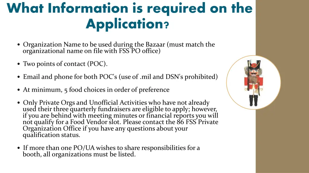 what information is required on the application