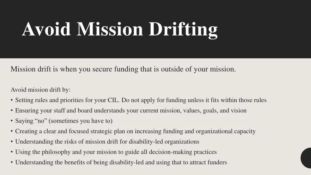 avoid mission drifting