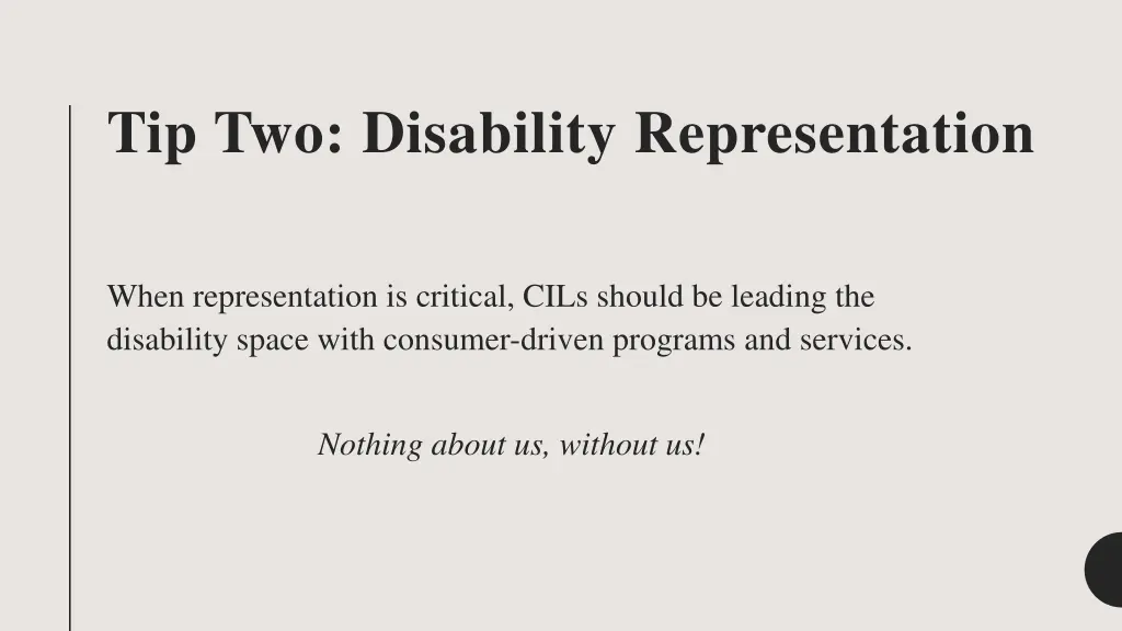tip two disability representation