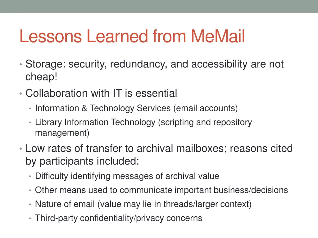 lessons learned from memail