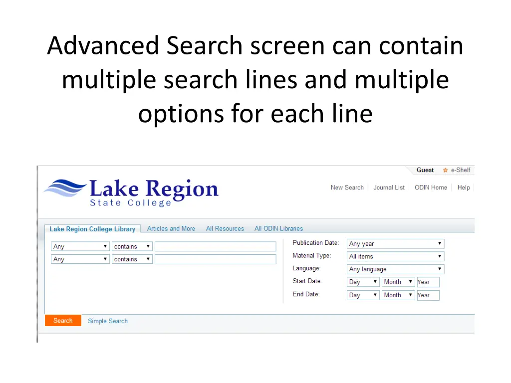 advanced search screen can contain multiple