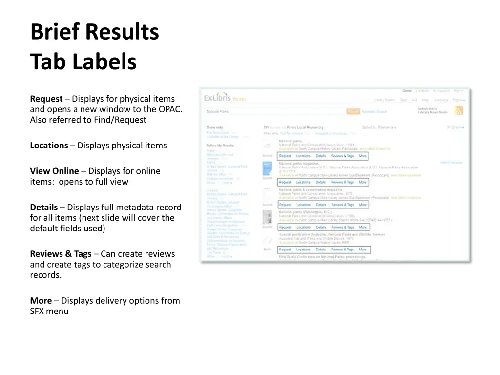 brief results tab labels