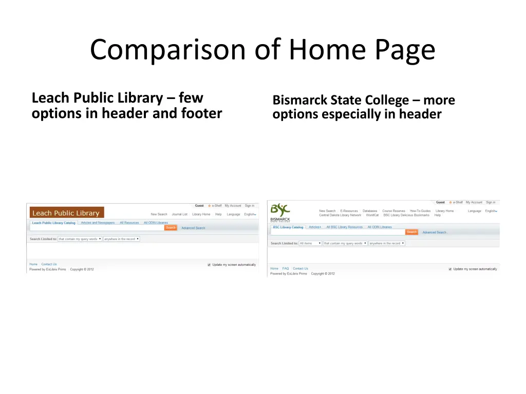comparison of home page