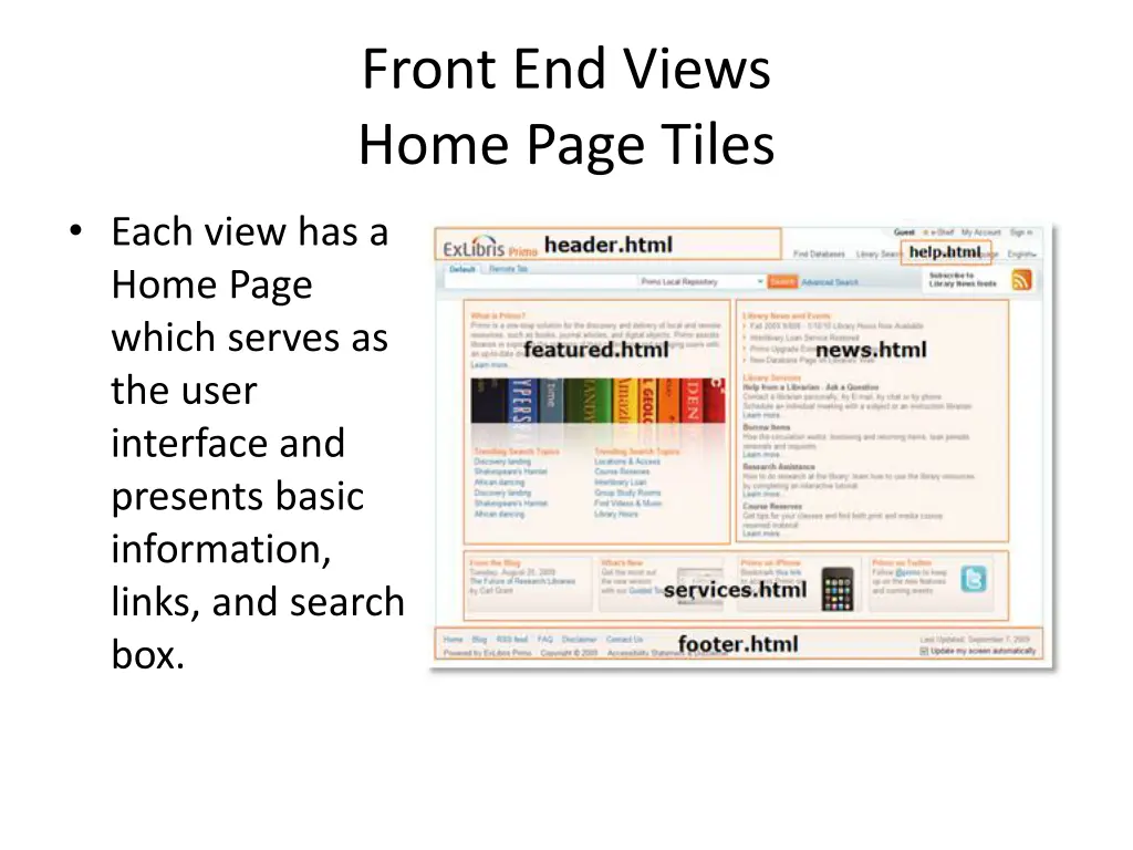 front end views home page tiles