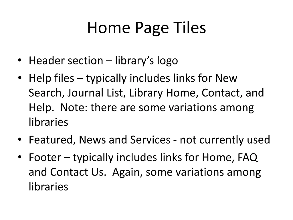 home page tiles