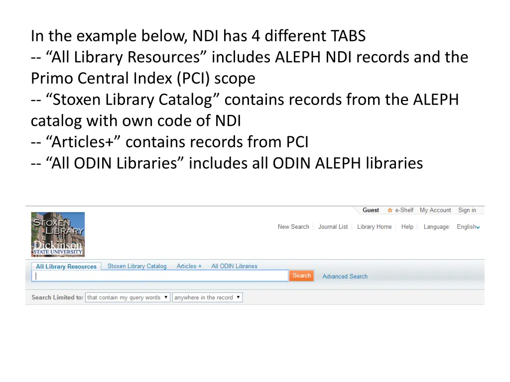in the example below ndi has 4 different tabs