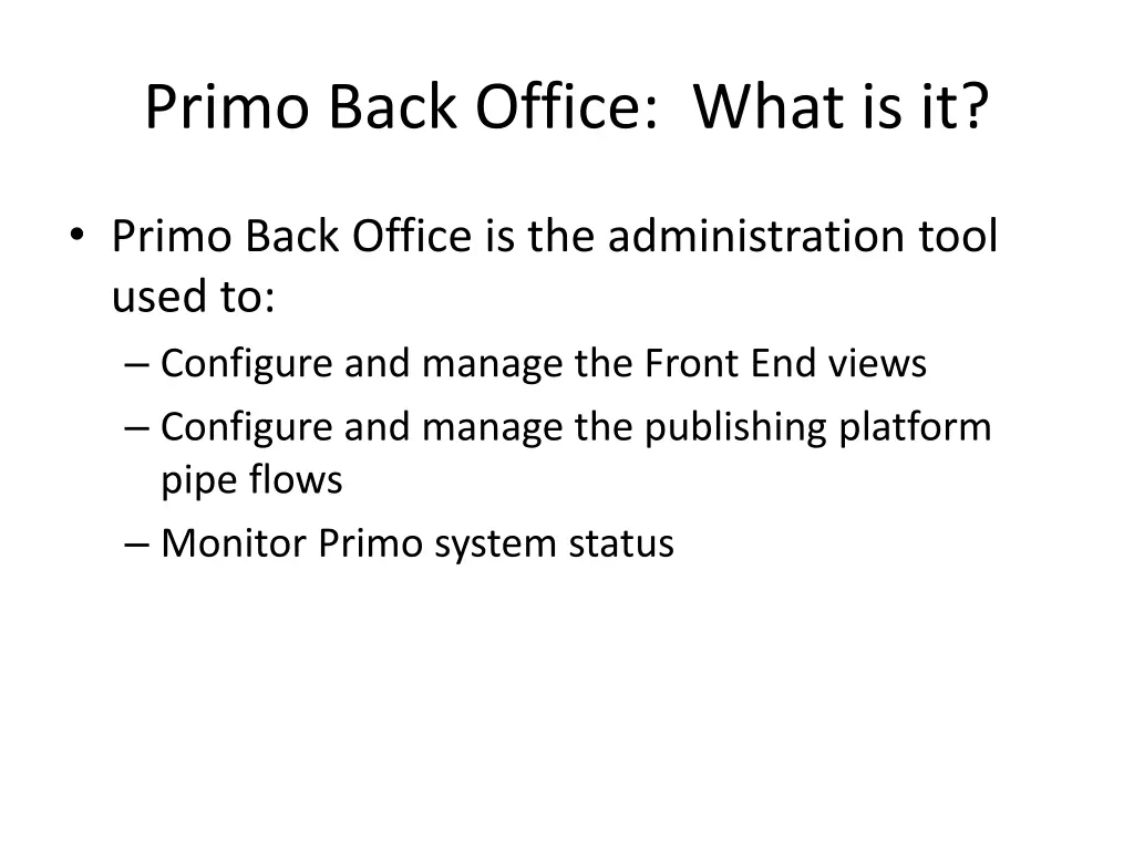 primo back office what is it