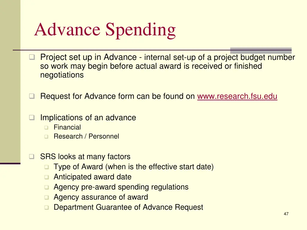 advance spending