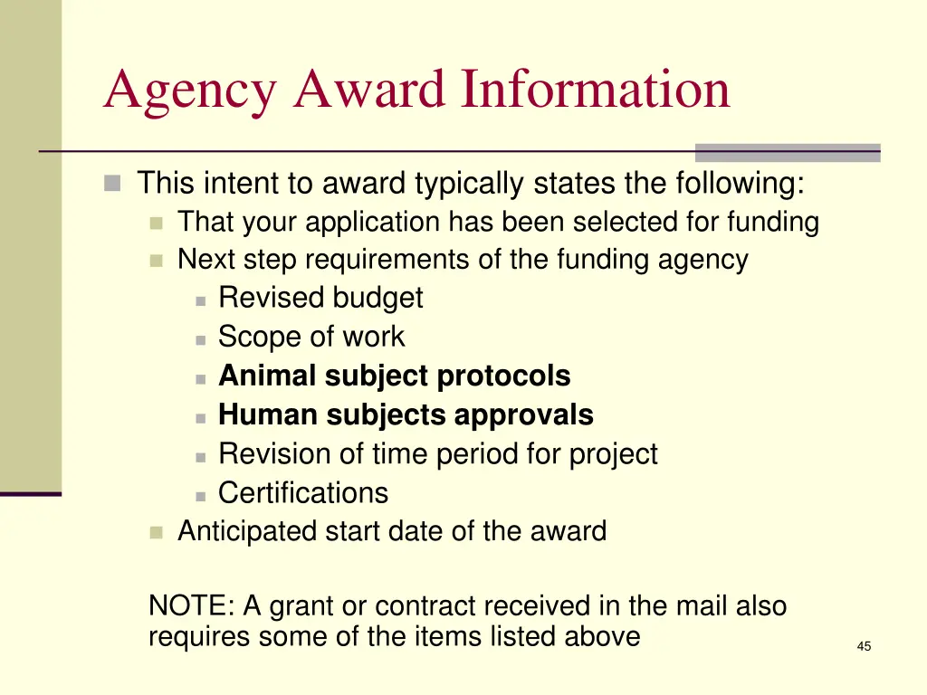 agency award information