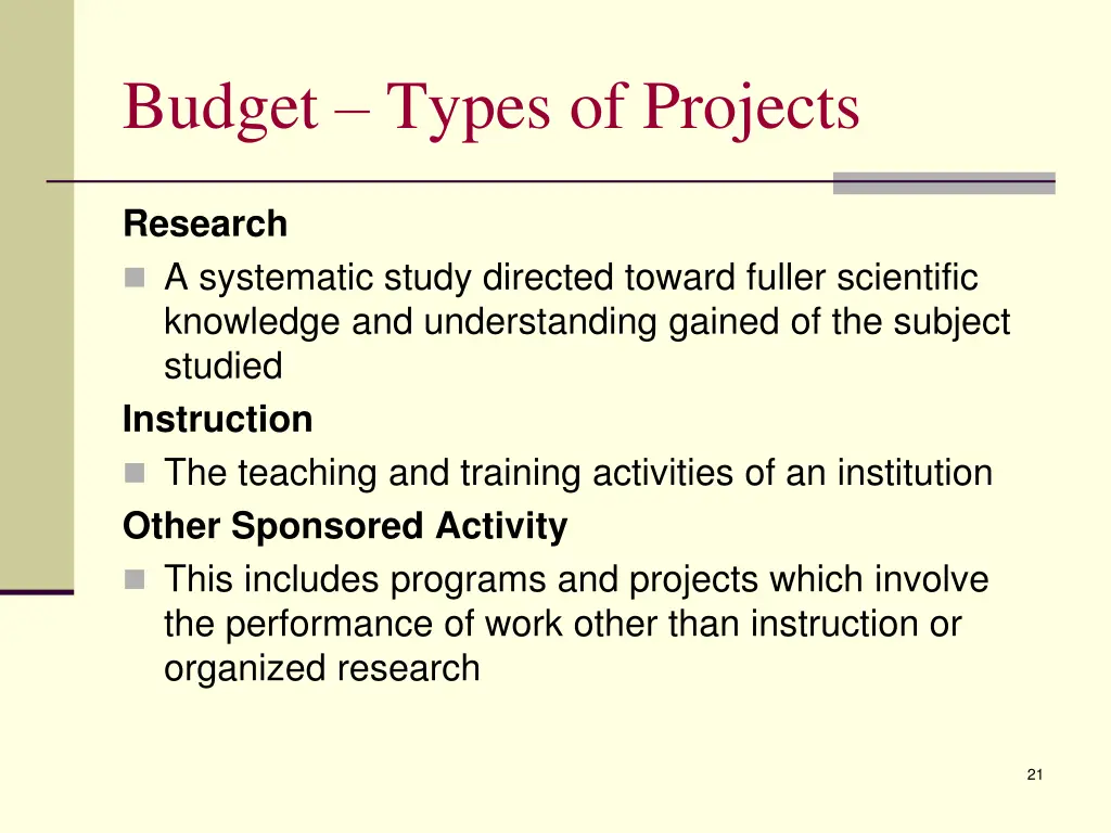 budget types of projects