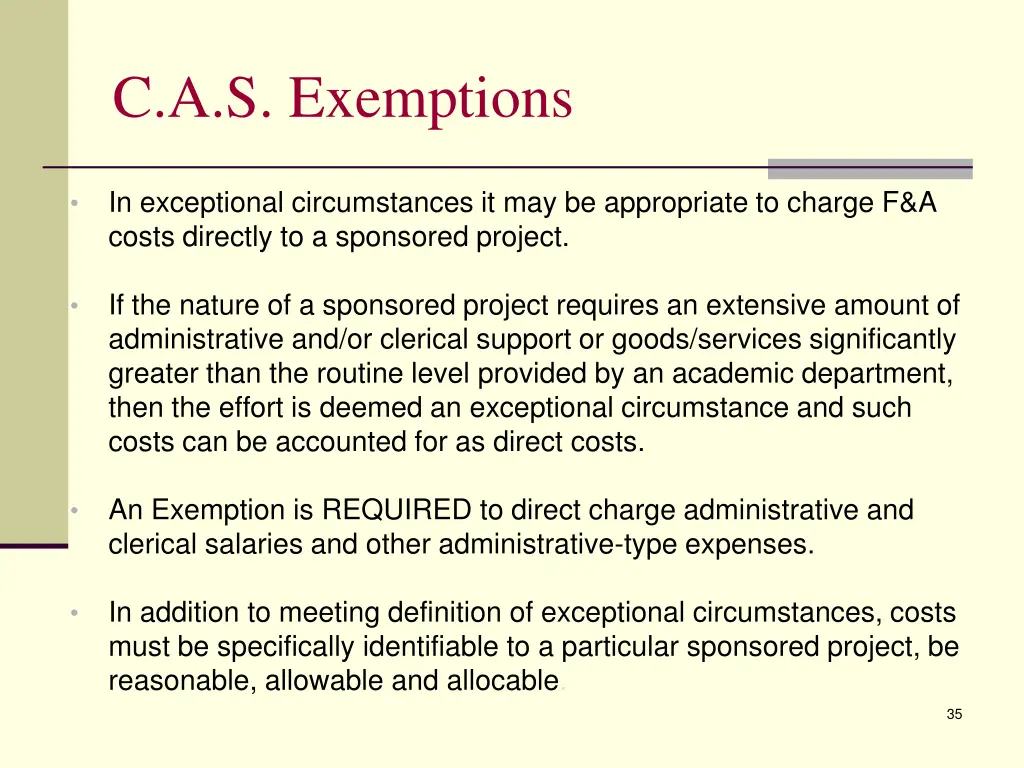 c a s exemptions