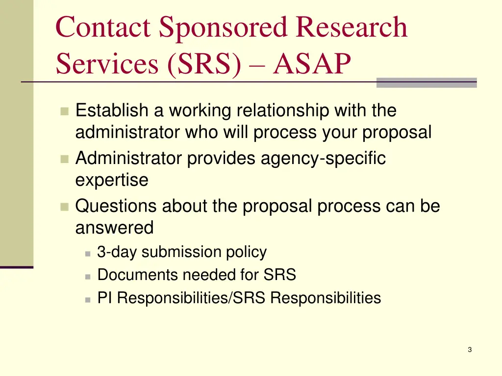 contact sponsored research services srs asap
